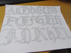 Gothic Blackletter Calligraphy Alphabet letter examples A-L