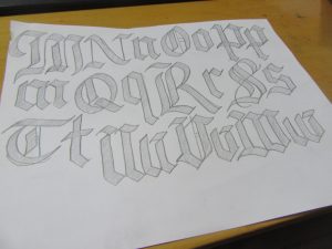 Gothic Blackletter Calligraphy Alphabet letter examples M-W