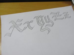 Gothic Blackletter Calligraphy Alphabet letter examples X-Z