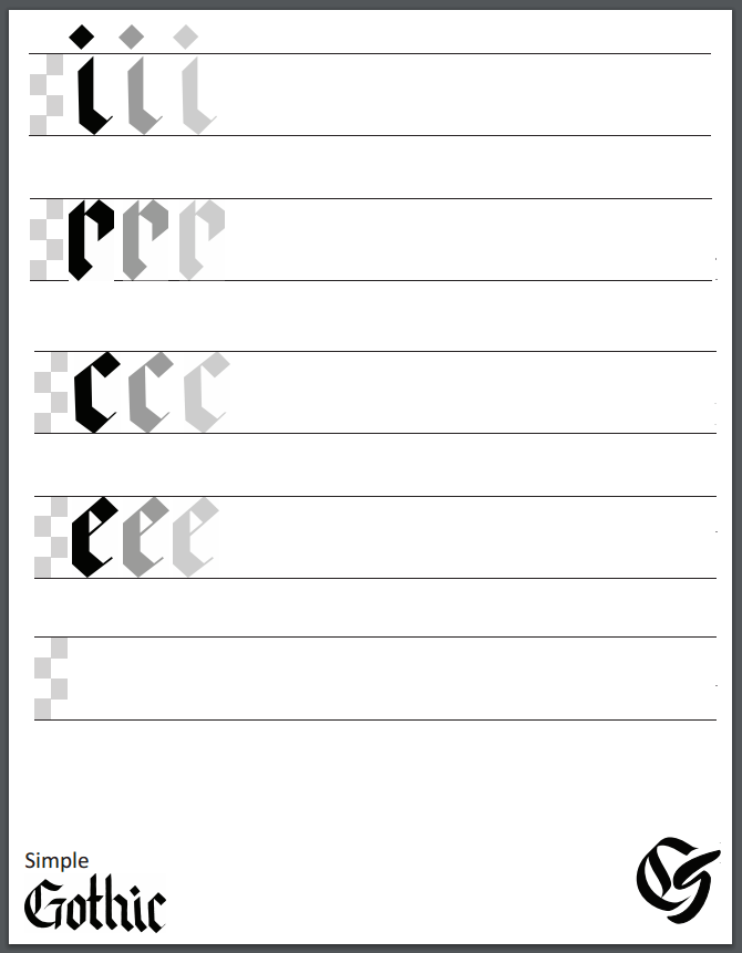 Simple Gothic Lowercase Calligraphy Practice Sheet